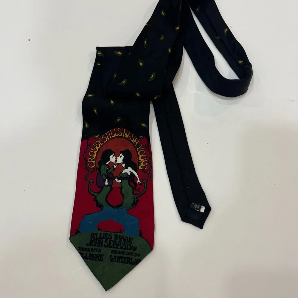 *The Fillmore Poster Ties CSN & Y #194 Bill Graham 100%‎ Silk Tie  HAND MADE